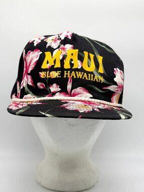 Vintage Maui Blue Hawaiian Snapback Hat Floral w/ Rope San Sun Hawaii